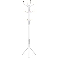 Los mejores  - SONGMICS RCR19W - Perchero de Pie Lacado- Colgador Metálico para Ropa- Gorros- Bolsas- 12 Ganchos- 182 cm- Blanco